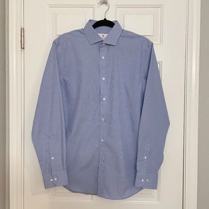 Ryan Seacrest Distinction Men's Blue & White Button Up Collared Shirt